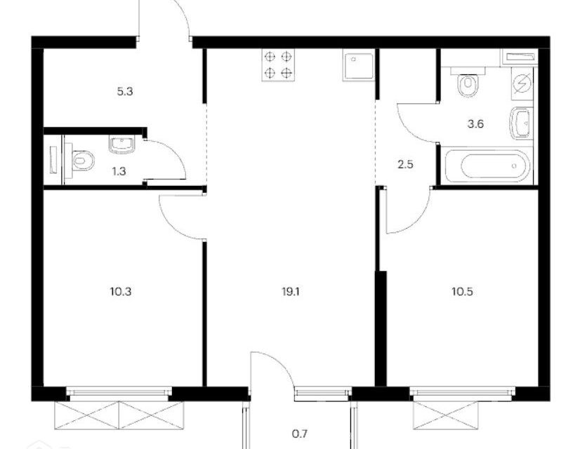 Продаётся 2-комнатная квартира, 53.3 м²