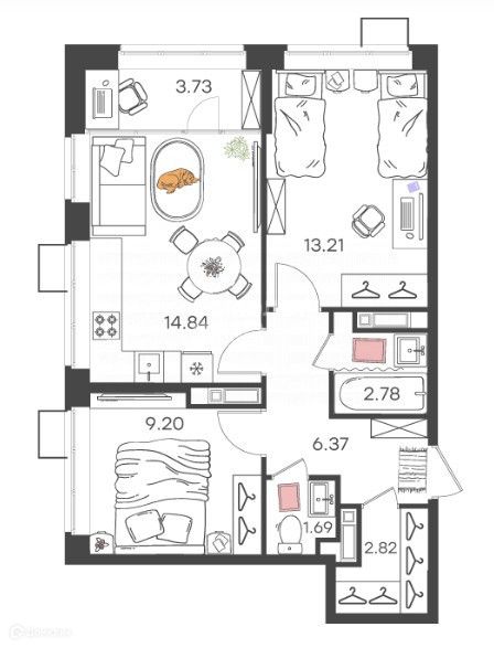 Продаётся 3-комнатная квартира, 54.64 м²