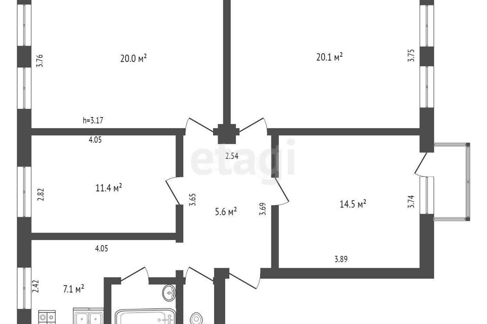 Продаётся 4-комнатная квартира, 86.1 м²