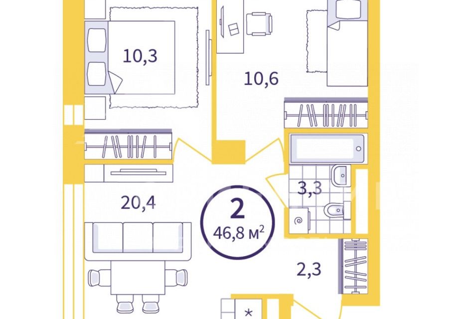 Продаётся 2-комнатная квартира, 46 м²