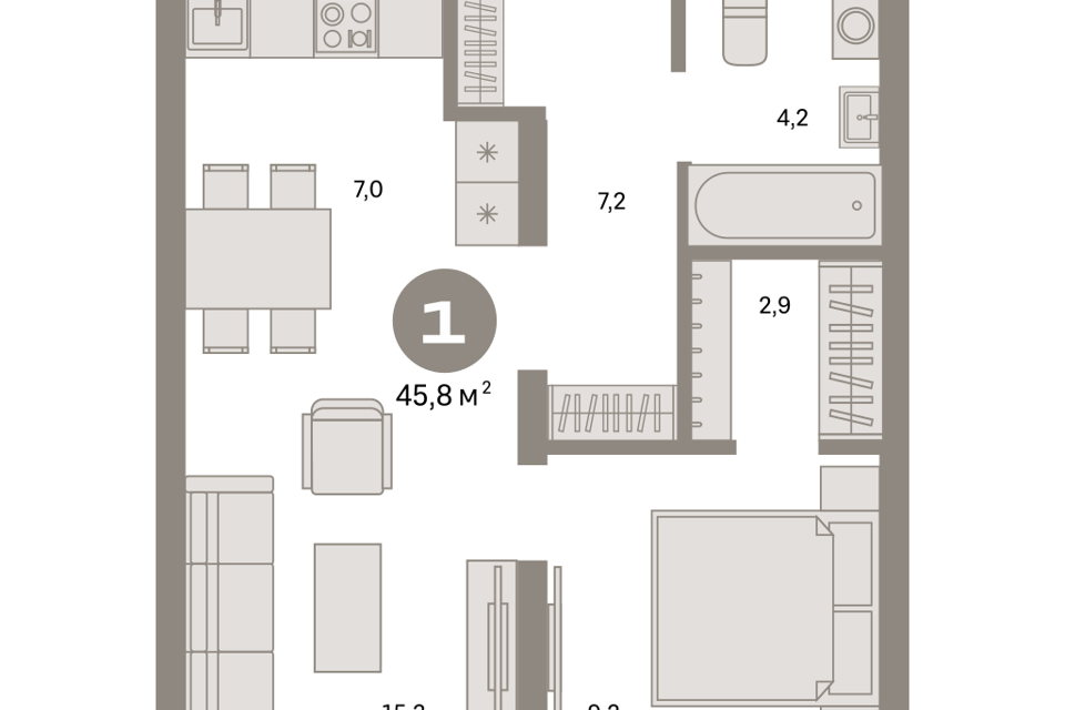 Продаётся 1-комнатная квартира, 45.8 м²