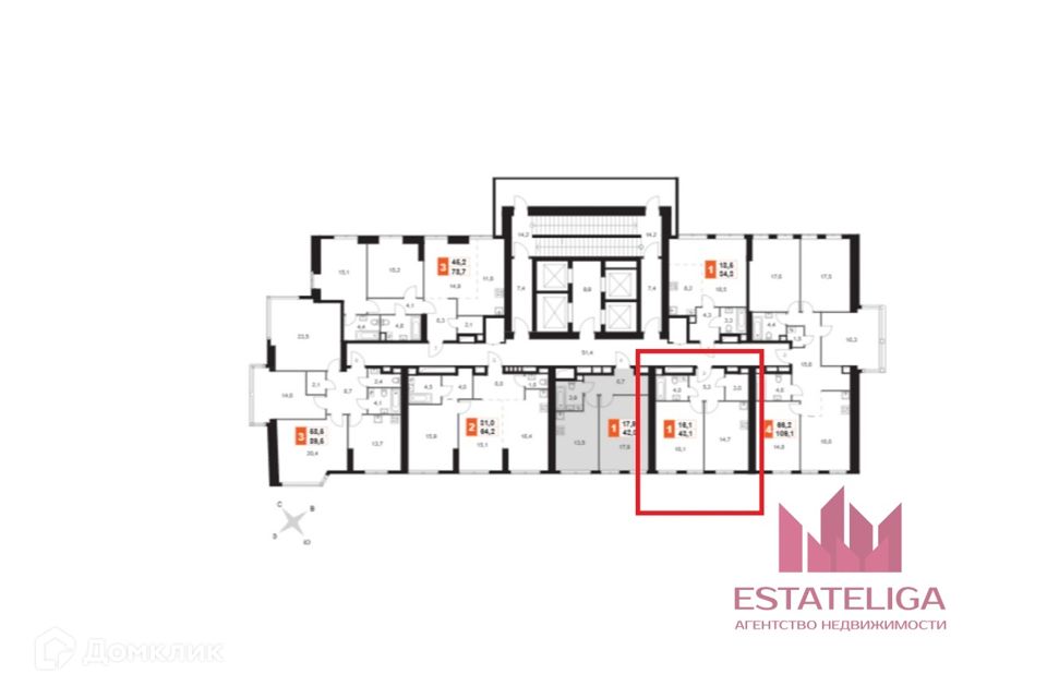 Продаётся 1-комнатная квартира, 42.3 м²