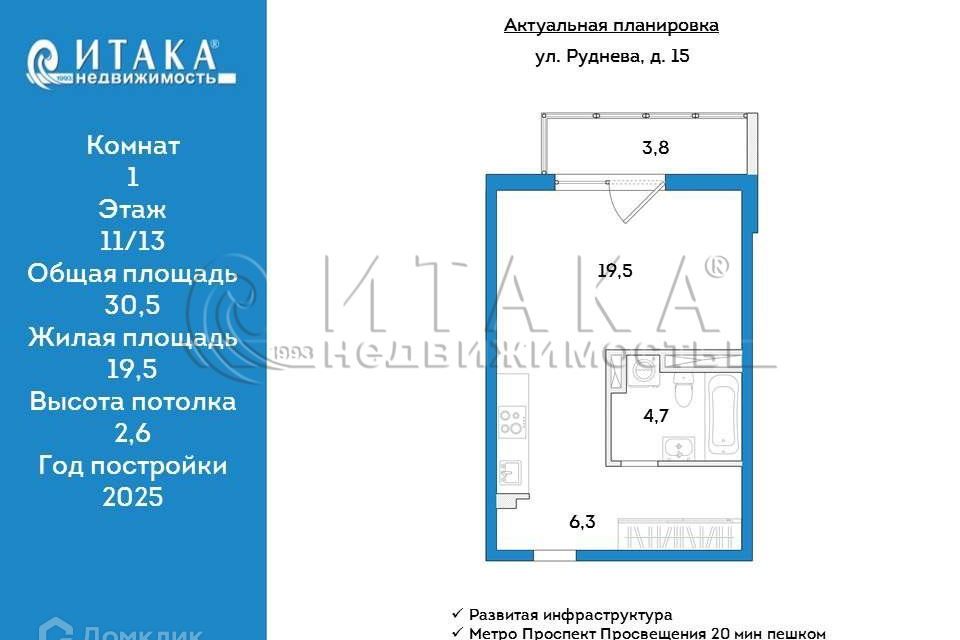 Продаётся студия, 31.54 м²