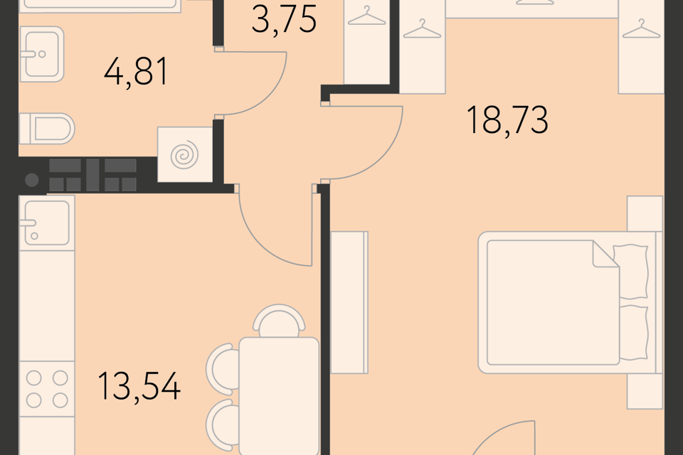 Продаётся 1-комнатная квартира, 42.1 м²