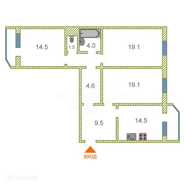 Продаётся 3-комнатная квартира, 90 м²