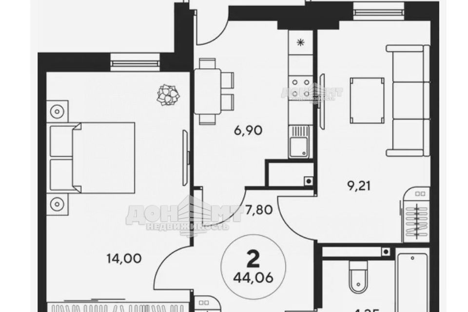 Продаётся 2-комнатная квартира, 44 м²
