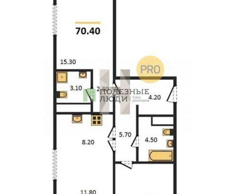 Продаётся 3-комнатная квартира, 70.4 м²