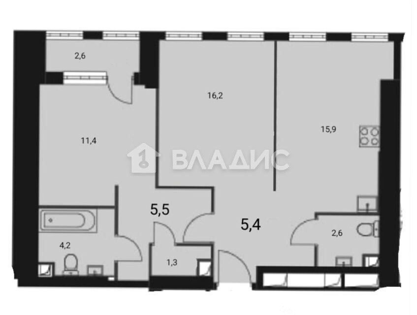 Продаётся 2-комнатная квартира, 64 м²