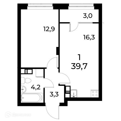 Продаётся 1-комнатная квартира, 39.9 м²