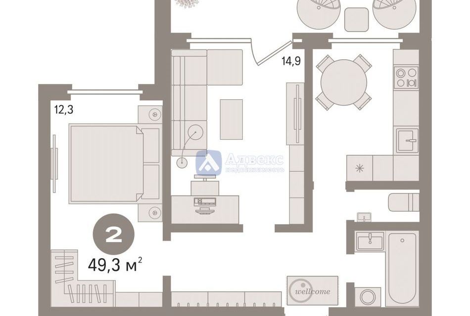 Продаётся 2-комнатная квартира, 49.3 м²