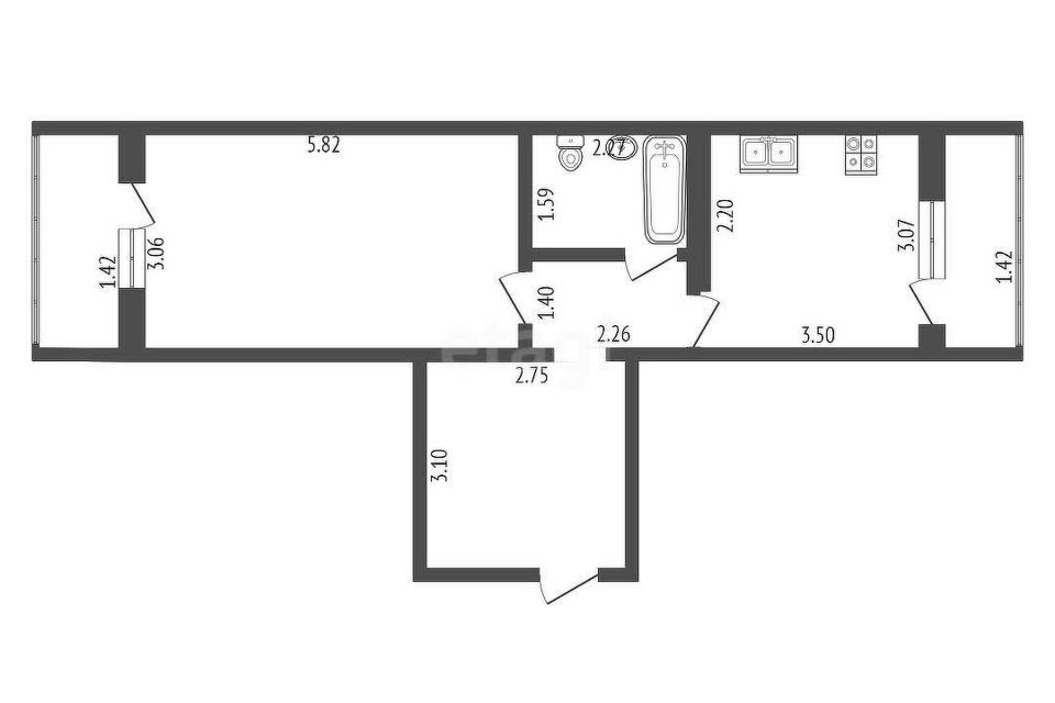 Продаётся 1-комнатная квартира, 43.2 м²