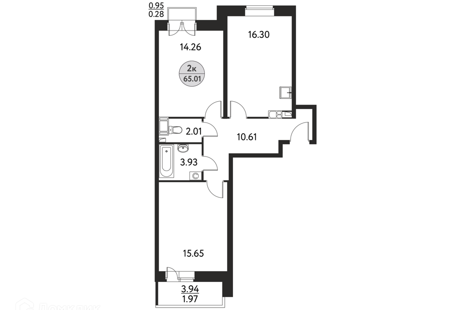 Продаётся 2-комнатная квартира, 65.01 м²