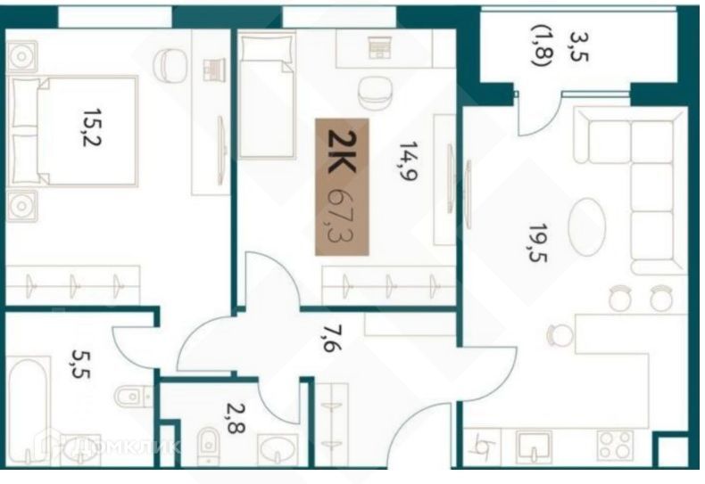 Продаётся 2-комнатная квартира, 67 м²