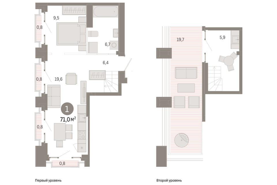 Продаётся 1-комнатная квартира, 71 м²