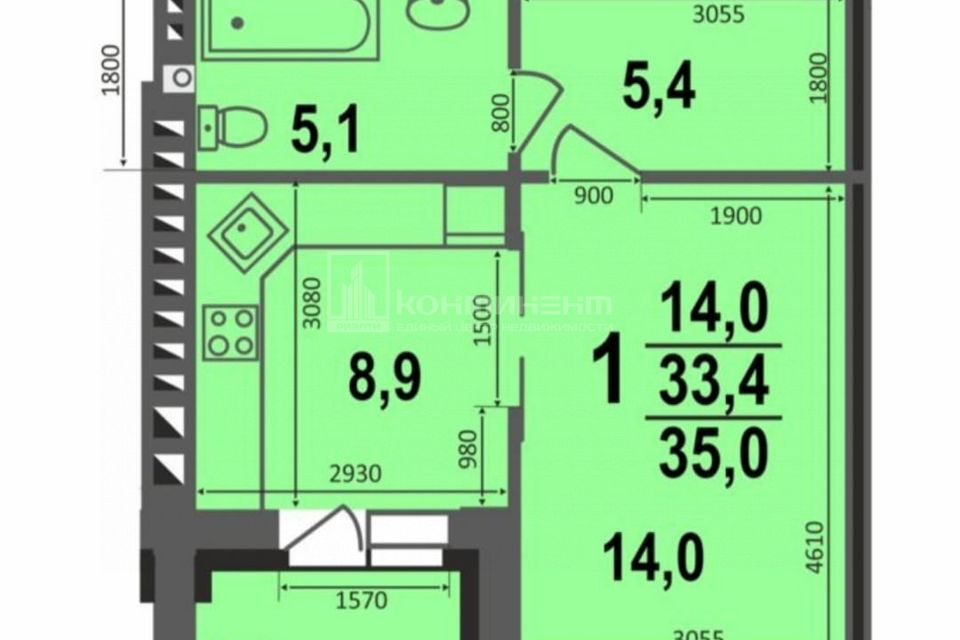 Продаётся 1-комнатная квартира, 35 м²