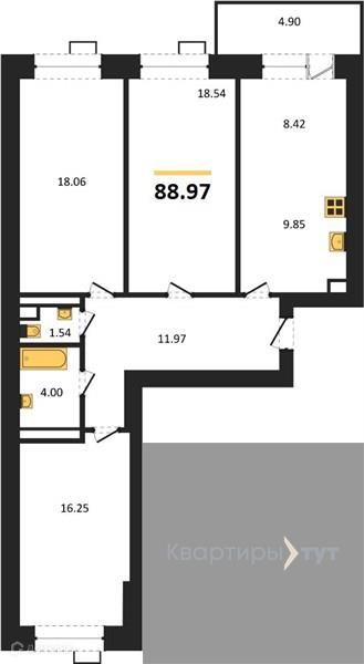 Продаётся 3-комнатная квартира, 88.97 м²