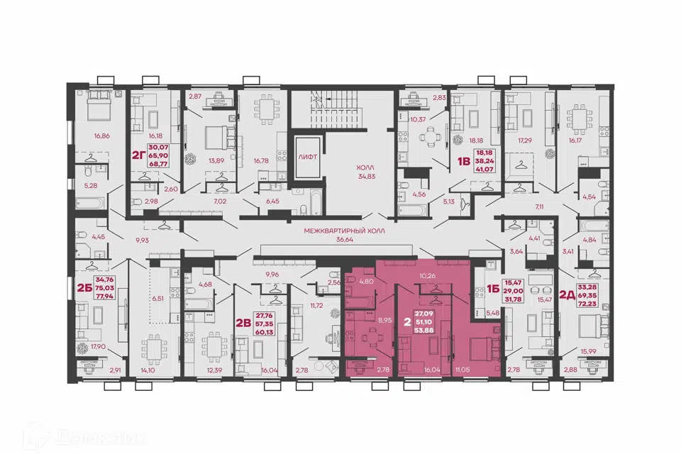 Продаётся 2-комнатная квартира, 53.88 м²