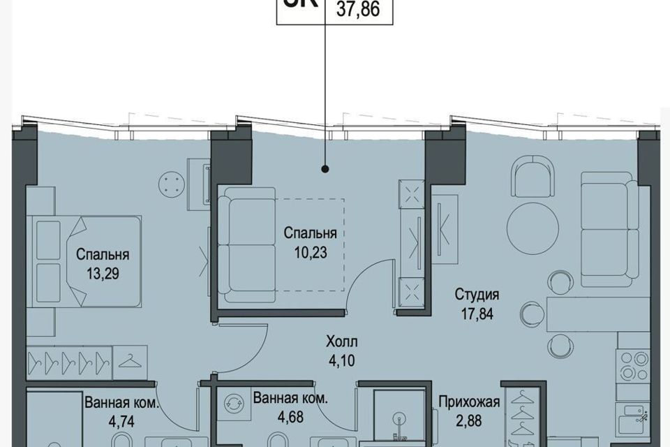 Продаётся 3-комнатная квартира, 58 м²