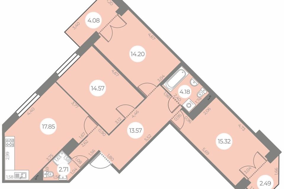 Продаётся 3-комнатная квартира, 85.69 м²
