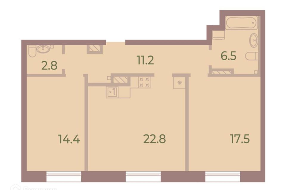 Продаётся 2-комнатная квартира, 75.1 м²
