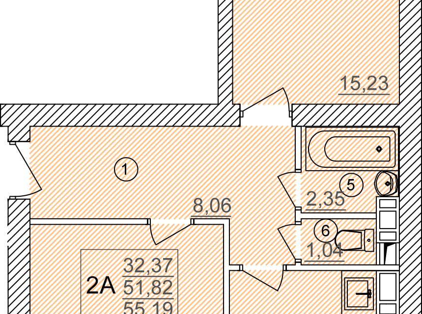 Продаётся 2-комнатная квартира, 55.19 м²