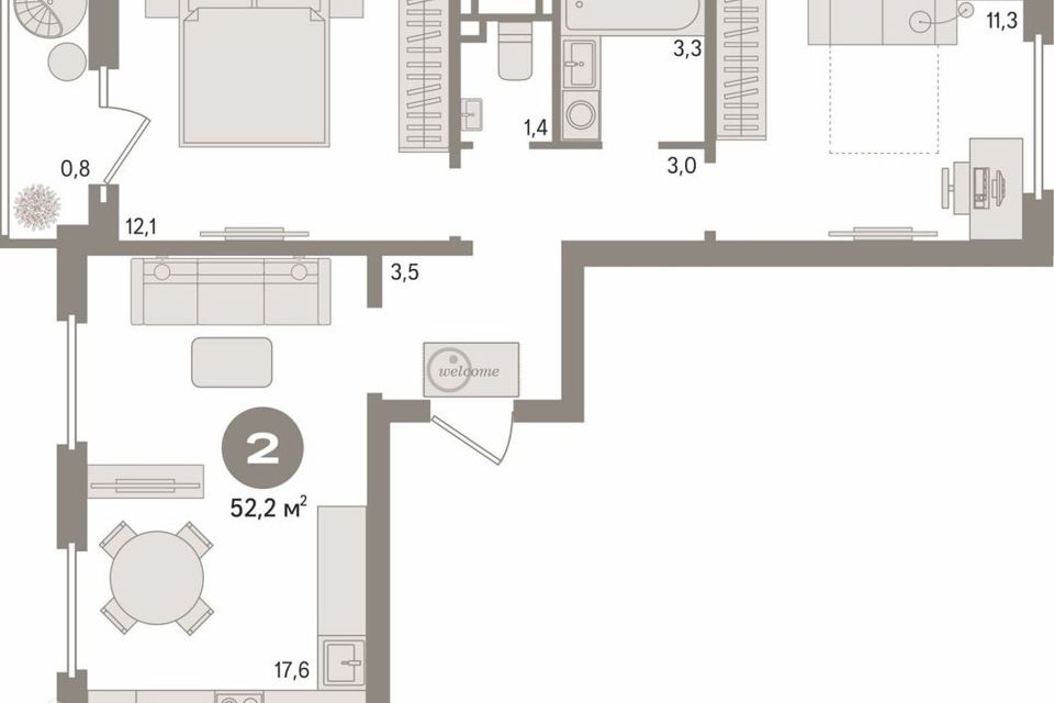Продаётся 2-комнатная квартира, 52.2 м²