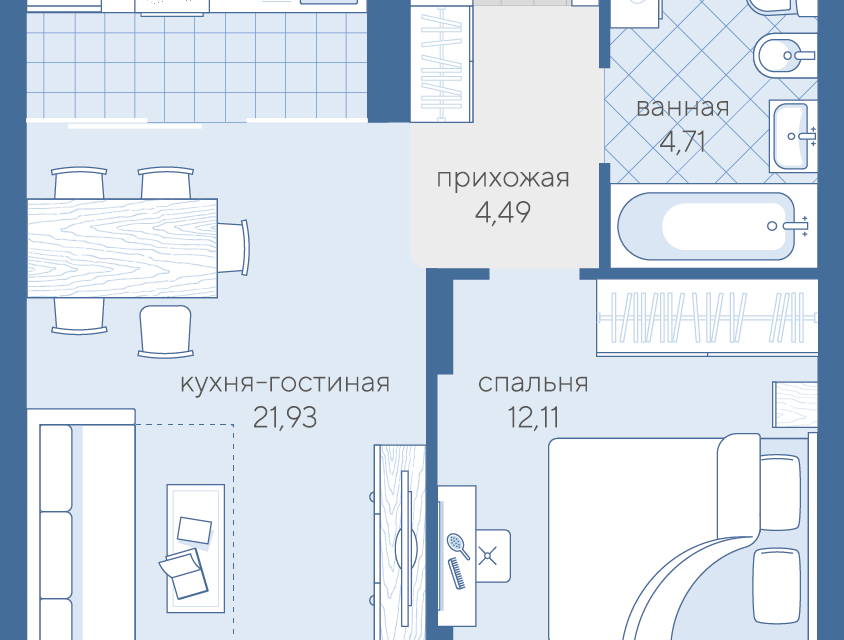 Продаётся 1-комнатная квартира, 41.5 м²