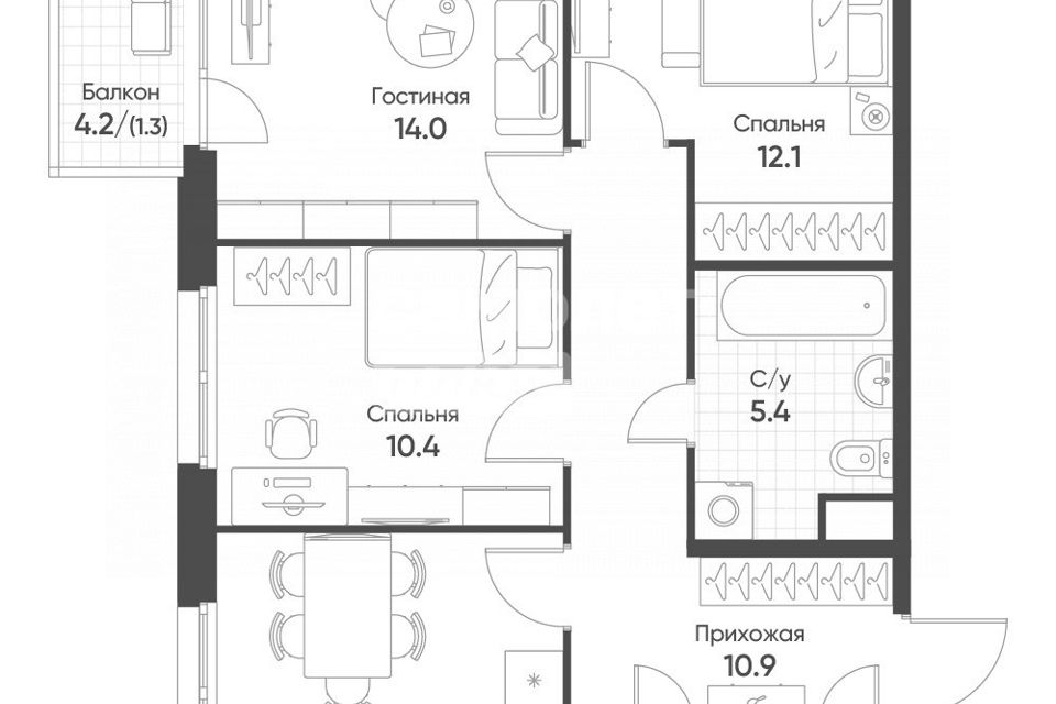 Продаётся 3-комнатная квартира, 70.3 м²