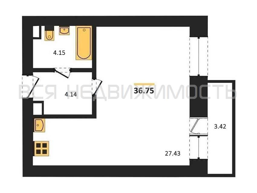 Продаётся студия, 36.2 м²