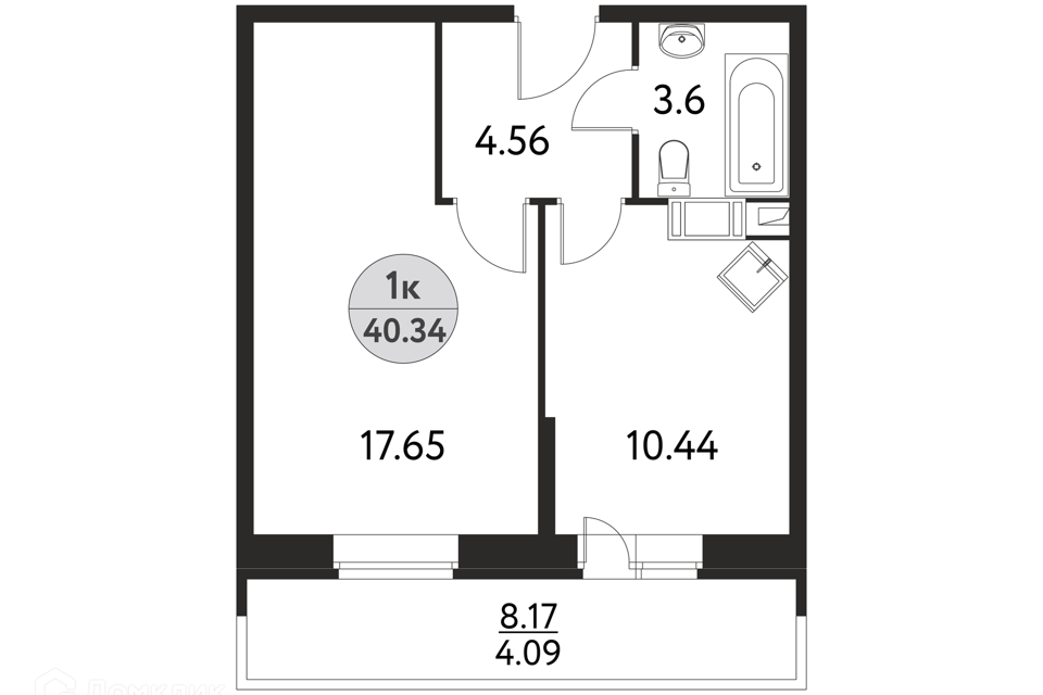 Продаётся 1-комнатная квартира, 40.34 м²