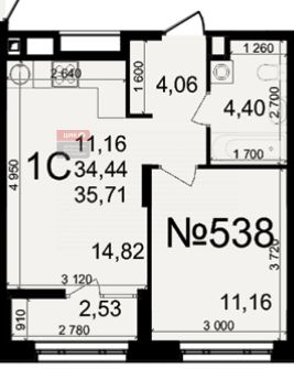 Продаётся 1-комнатная квартира, 35.7 м²