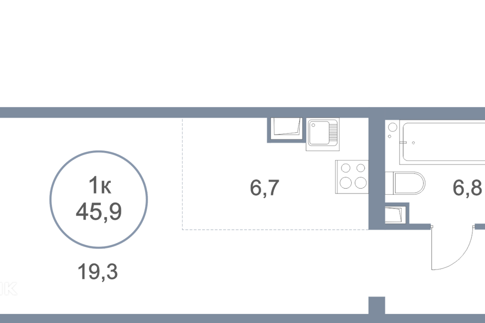 Продаётся 1-комнатная квартира, 45.9 м²
