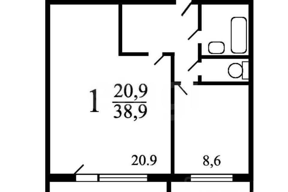 Продаётся 1-комнатная квартира, 39.1 м²