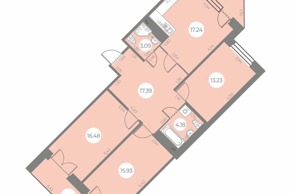 Продаётся 3-комнатная квартира, 93.51 м²