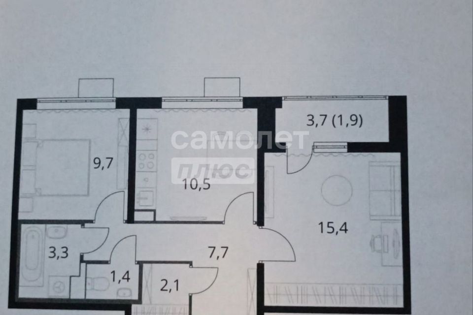 Продаётся 2-комнатная квартира, 52 м²