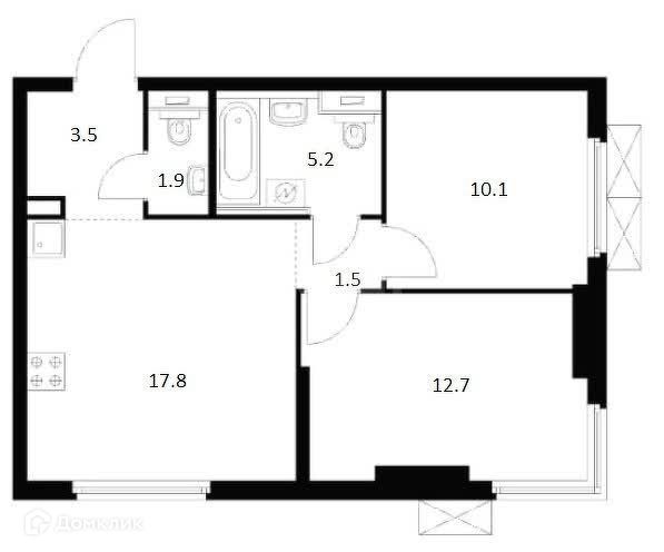 Продаётся 2-комнатная квартира, 52.7 м²