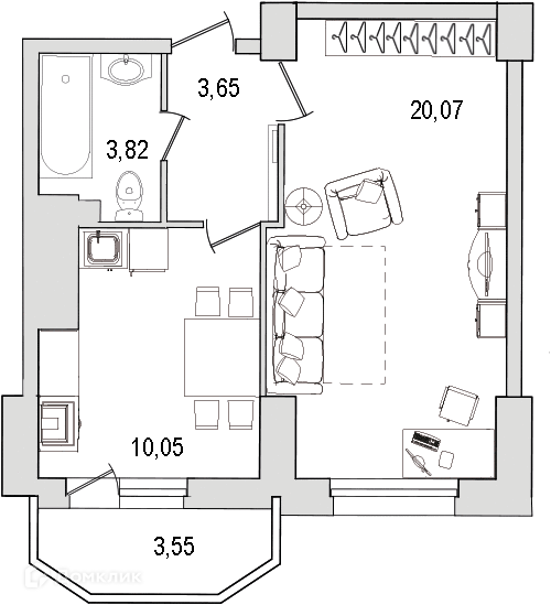 Продаётся 1-комнатная квартира, 41.4 м²