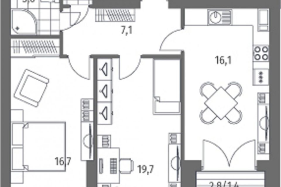 Продаётся 2-комнатная квартира, 68.46 м²