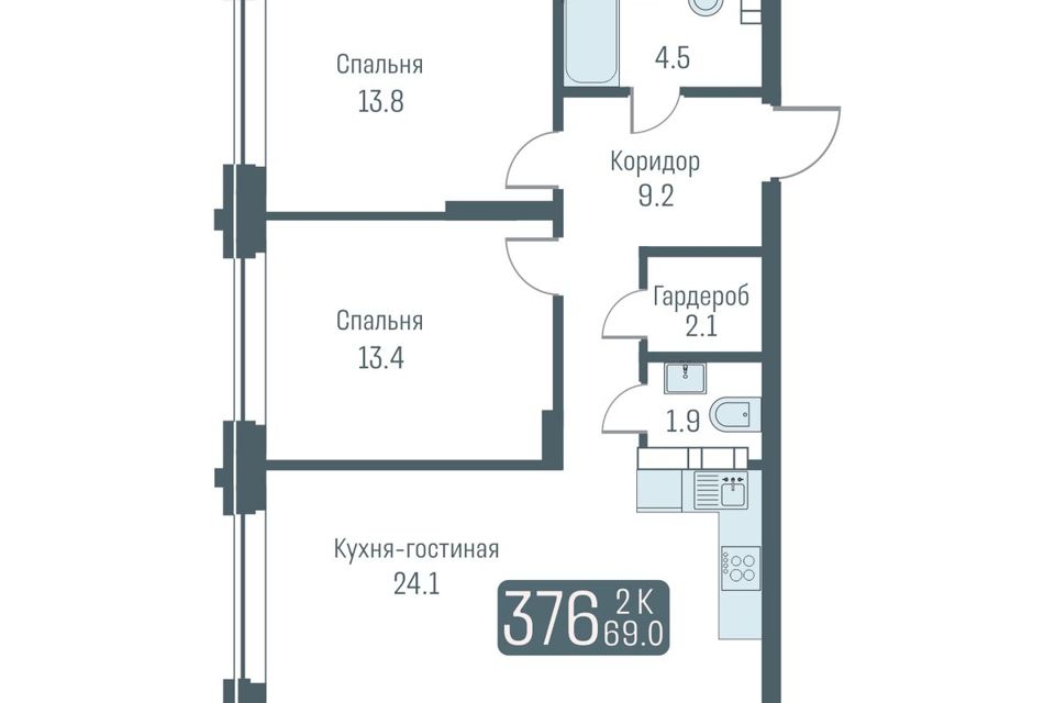 Продаётся студия, 69 м²