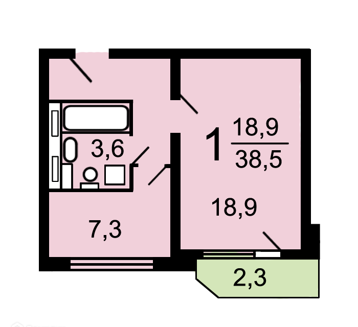 Продаётся 1-комнатная квартира, 37.7 м²