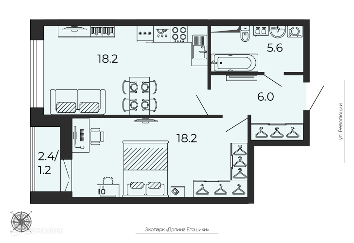 Продаётся 2-комнатная квартира, 47.9 м²