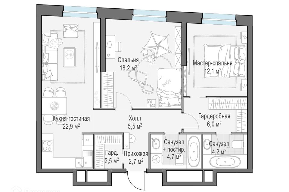 Продаётся 2-комнатная квартира, 79.2 м²