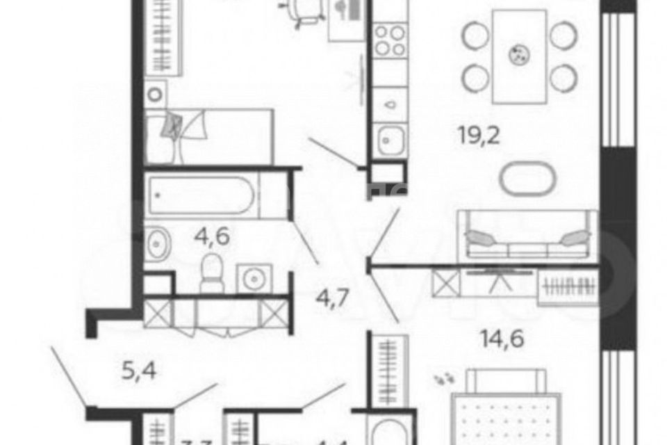 Продаётся 2-комнатная квартира, 69.3 м²