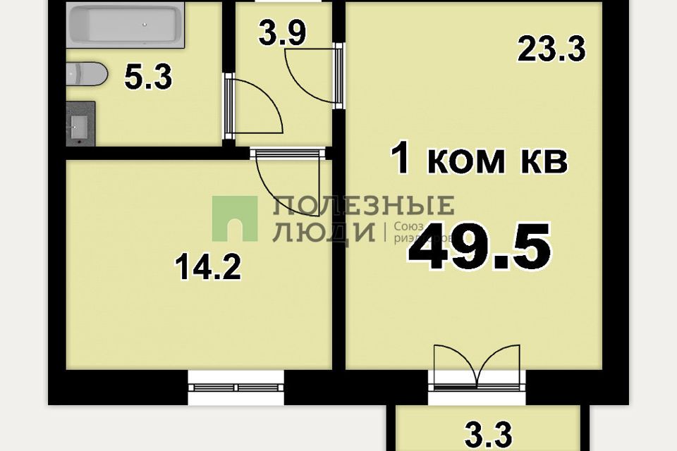 Продаётся 1-комнатная квартира, 46.9 м²