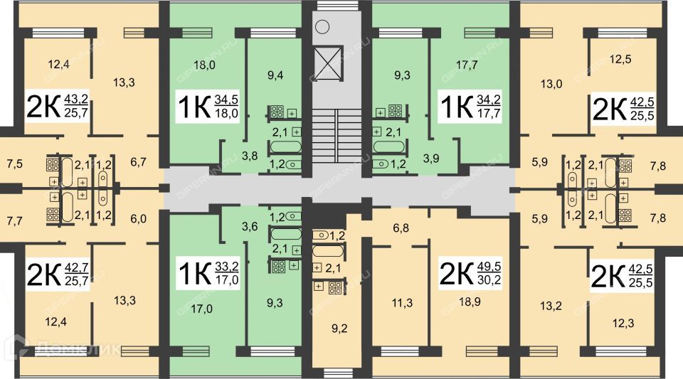 Продаётся 2-комнатная квартира, 45.4 м²