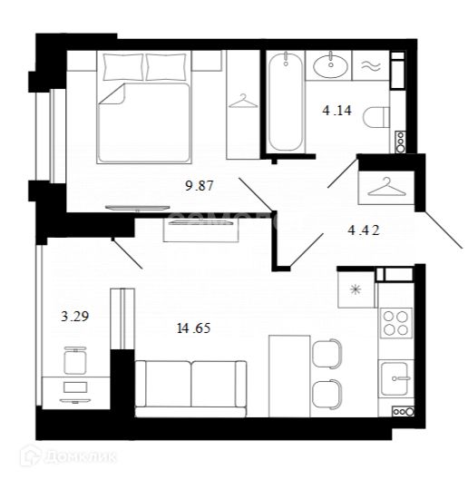 Продаётся 1-комнатная квартира, 35.57 м²