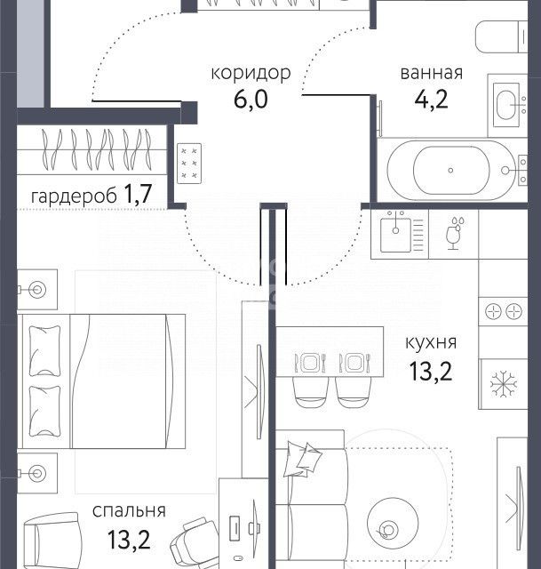 Продаётся 1-комнатная квартира, 38.3 м²