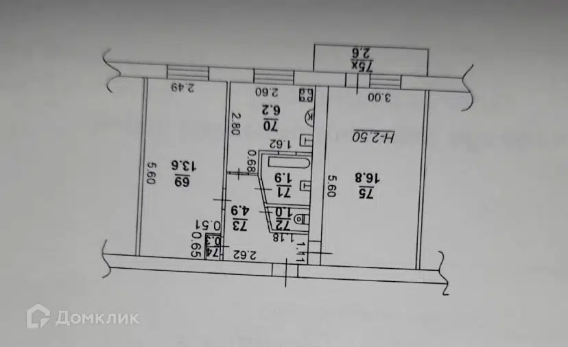 Продаётся 2-комнатная квартира, 45 м²