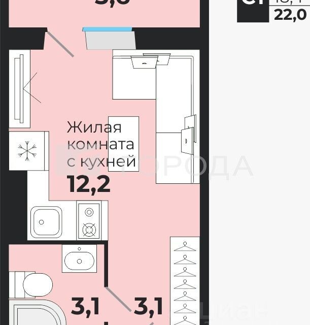 Сдаётся студия, 22 м²