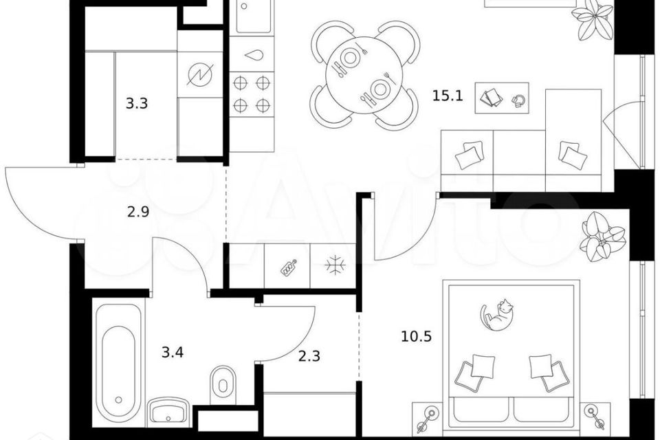 Продаётся 1-комнатная квартира, 41.9 м²